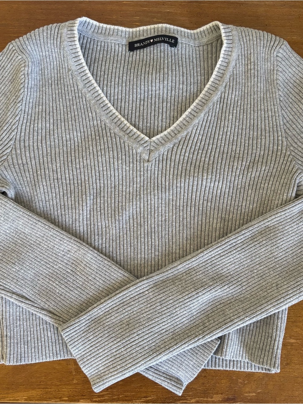 Brandy Melville Light Gray Ribbed V-Neck Sweater